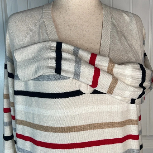 Loft Striped V-Neck Tunic Sweater Sz Large - Picture 8 of 9